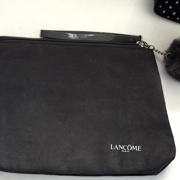 Lancome Cosmetic Bags Lot of 2 Suede Gray Paris Plastic Black White Cases - Picture 8 of 12